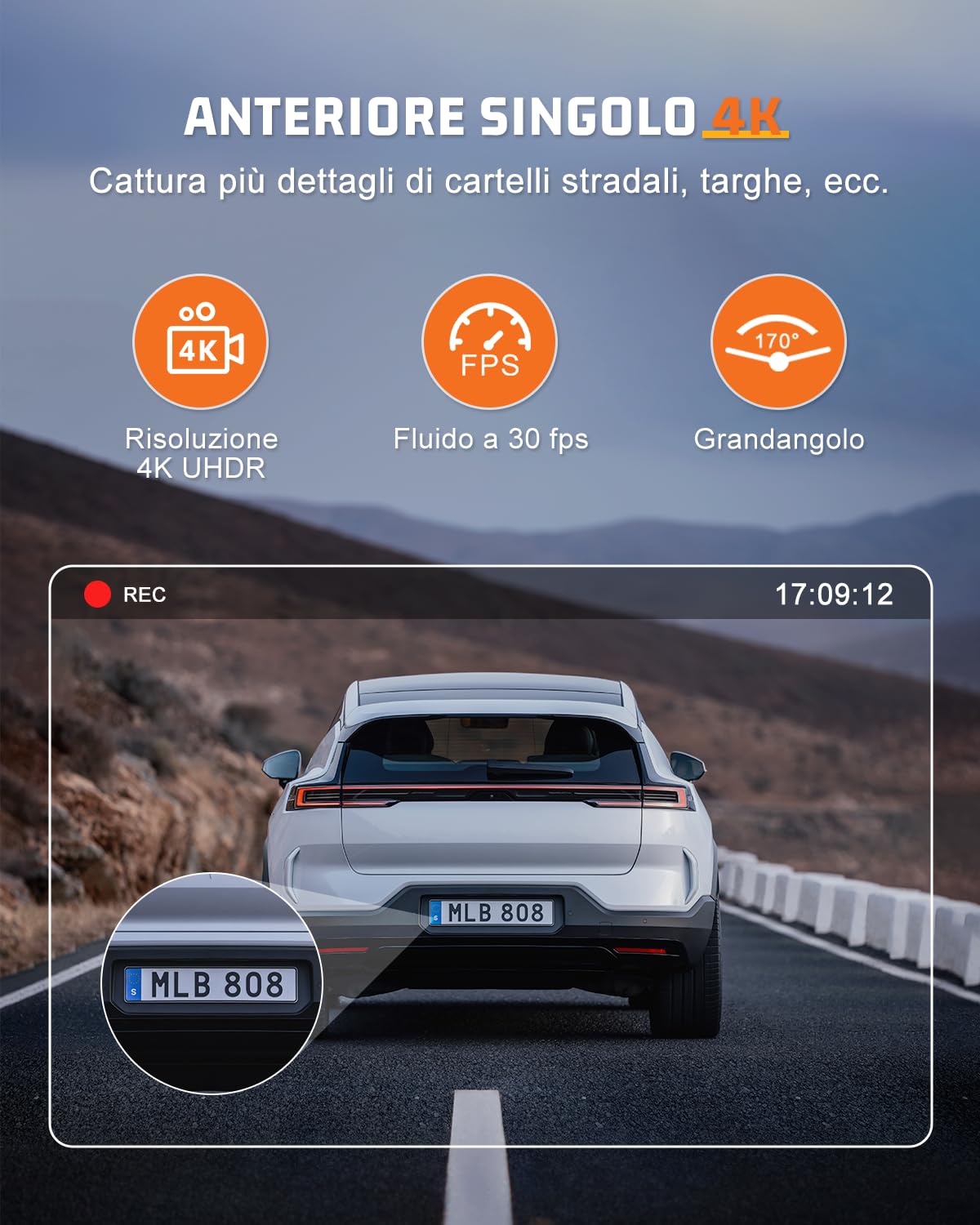 Dash Cam Auto 4K, WiFi
