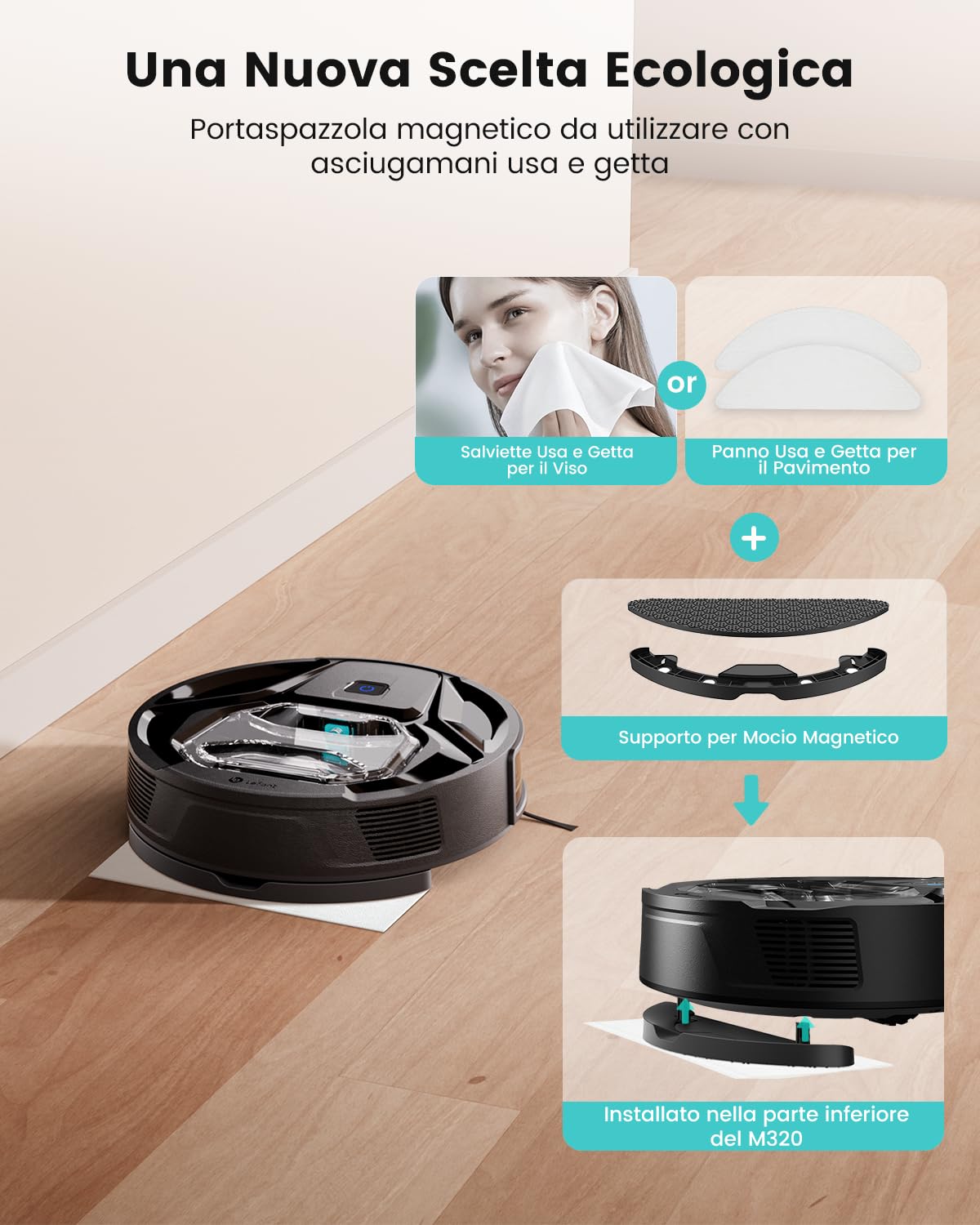 Robot Aspirapolvere, Forte Aspirazione da 6000Pa, Pattumiera Visibile da 800ML, Nero