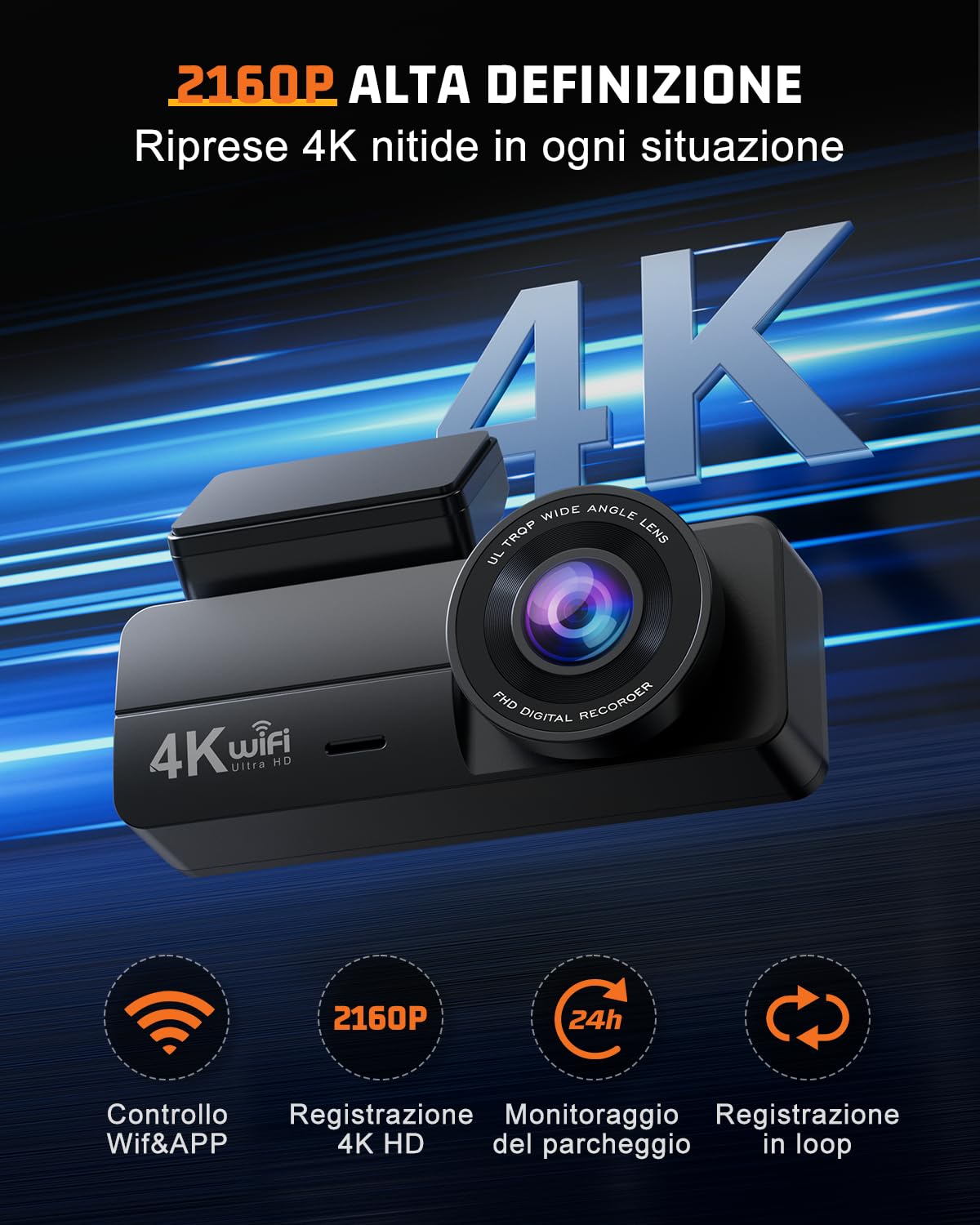 Dash Cam Auto 4K, WiFi