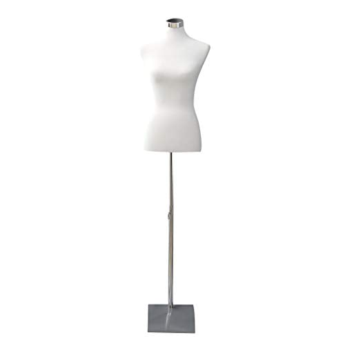 Manichino da sartoria, busto Torso da Donna per vetrine, con altezza regolabile Base quadrata in metallo Gr. 36/38 Bianca LW6020W