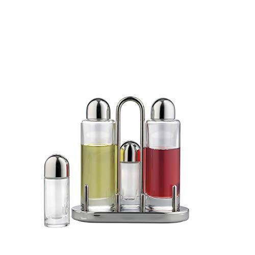 Alessi 5070 Set Portacondimenti per Olio, Aceto, Sale e Pepe in Acciaio Inox 18/10 e Vetro Cristallino - Eccomi OnLine