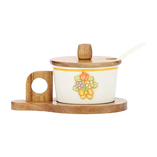 THUN - Formaggera da Tavola, con Decoro Floreale - Accessori Cucina - Linea Country - Stoneware e Legno di Acacia - 15 x 11 x 8,5 cm - Eccomi OnLine