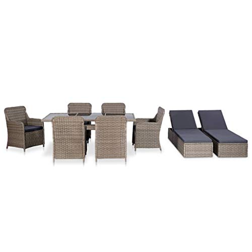 Set da Pranzo da Giardino 17pz Polyrattan Tavolo Sedie Sedute Salotto