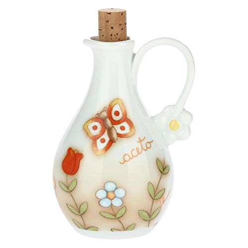 THUN - Set Olio e Aceto, con Decorazione Fiori e Farfalle - Accessori Cucina - Linea Country - Porcellana con Tappo in Sughero - 250 ml, 14 h cm - Eccomi OnLine