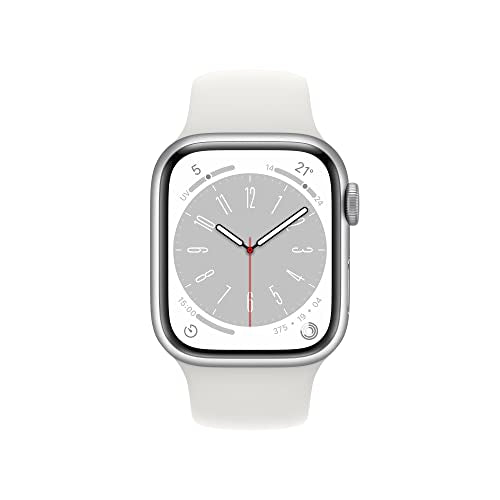 Apple Watch Series 8 GPS, Cassa 41 mm in alluminio color argento con Cinturino Sport bianco - Regular