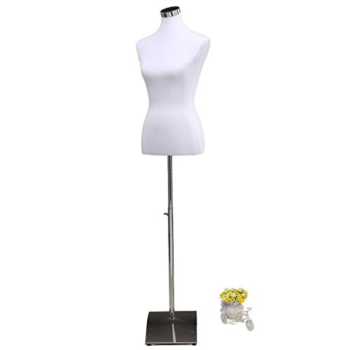 Manichino da sartoria, busto Torso da Donna per vetrine, con altezza regolabile Base quadrata in metallo Gr. 36/38 Bianca LW6020W