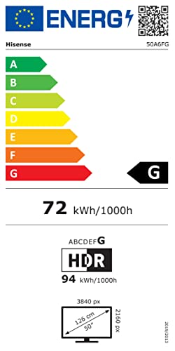 Hisense 50" UHD 4K 2022 50A6FG, Smart TV VIDAA 5.0, HDR Dolby Vision, Controlli vocali Alexa / Google Assistant