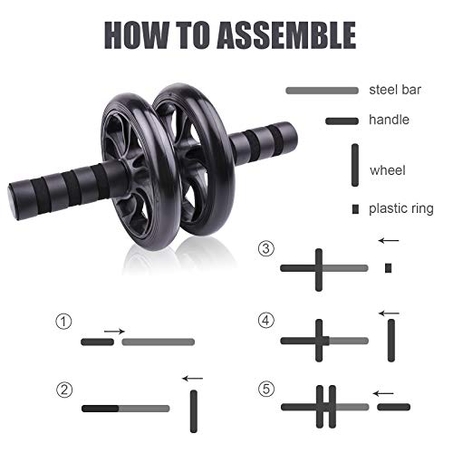 Rullo per Addominali 5in1 AB Roller Addominali con Pinza Mano + Maniglie per Flessioni + Corda per Saltare + Imbottiture per Le Ginocchia, Esercizi di rollout Core ABS per Uomo/Donna Fitness