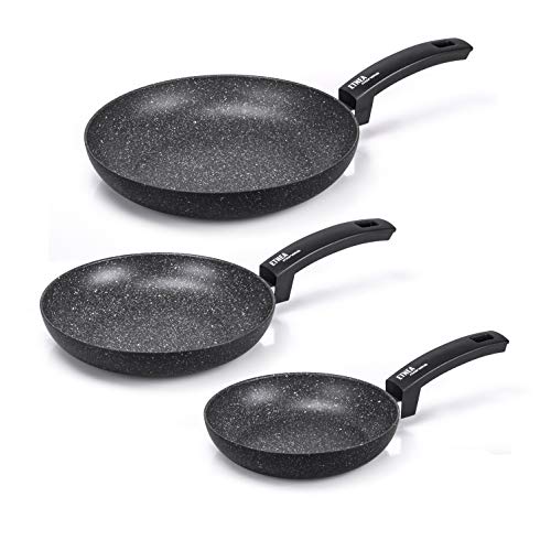 Moneta Etnea Set 3 Padelle per Induzione, Alluminio, Grigio/Nero, 20- 24 - 28 cm