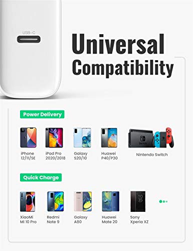 UGREEN Caricabatterie PD Caricatore USB C Power Delivery 3.0 Quick Charge 4.0 Ricarica Rapida Compatible with iPhone 12 11 PRO Max SE XS Max XR 8 Samsung S20 S9 iPad PRO 2020 Huawei P40 P20 - Eccomi OnLine