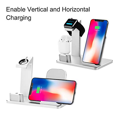 YOMENG Supporto di Ricarica per Apple Watch, Wireless Qi Fast Charging Stazione 3 in 1 (Argento) - Eccomi OnLine