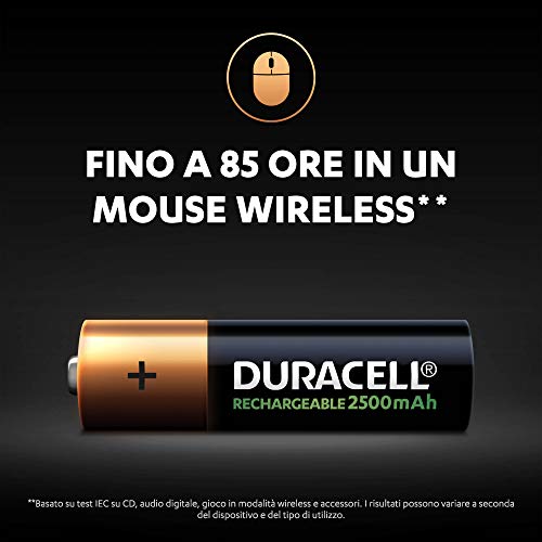 Duracell - Rechargeable AA 2500mAh Prericaricate, Batterie Stilo Ricaricabili 2500 mAh, confezione da 8