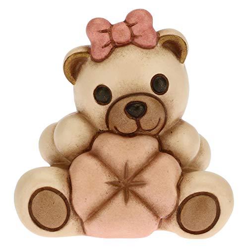 Teddy con Quadrifoglio Portafortuna Rosa - Bomboniera Bambina - Ceramica - 6 x 4,2 x 5,5h cm - THUN