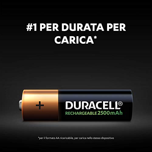 Duracell - Rechargeable AA 2500mAh Prericaricate, Batterie Stilo Ricaricabili 2500 mAh, confezione da 8