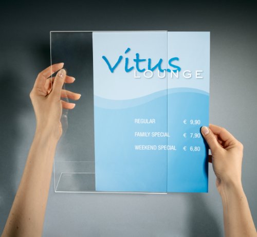 SIGEL TA210 Porta-avvisi da tavolo / Porta-brochure da banco, con base a L, acrilico, per A4