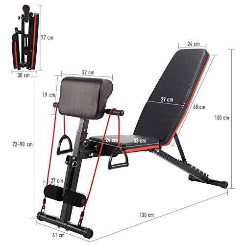 Panca Pesi Regolabile con Sedia Romana Preacher Curl Attrezzatura da Allenamento per Addominali Panca Fitness per Casa Massimo 150 kg con Set di Fasce di Resistenza (Stile Aggiornato)