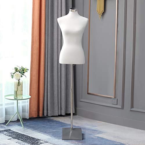 Manichino da sartoria, busto Torso da Donna per vetrine, con altezza regolabile Base quadrata in metallo Gr. 36/38 Bianca LW6020W