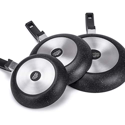 Moneta Etnea Set 3 Padelle per Induzione, Alluminio, Grigio/Nero, 20- 24 - 28 cm