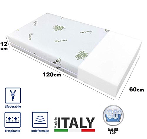 Materasso 60x120 cm Baby Sfoderabile + GUANCIALE aloe Culla Bambino Lettino