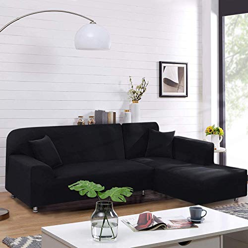 TAOCOCO Copridivano con Penisola Elasticizzato Chaise Longue Sofa Cover Componibile in Poliestere a Forma di L (Nero, 3 Posti+3 Posti) - Eccomi OnLine