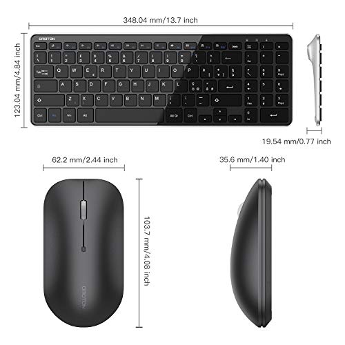 Kit Tastiera e Mouse Wireless 2.4GHz con Ricevitore USB, Tastiera Layout Italiano per Windows 7/8/10,XP,Vista, Ultra Sottile, con Tastierino Numerico, Portatile (Nero)