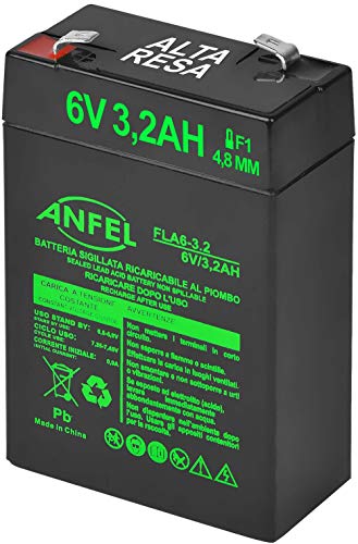 Batteria AGM 6V 3.2Ah al Piombo Ricaricabile Ermetica Ricambio per Lampada di Emergenza beghelli 8799 415272001 1499 RT628 FP628
