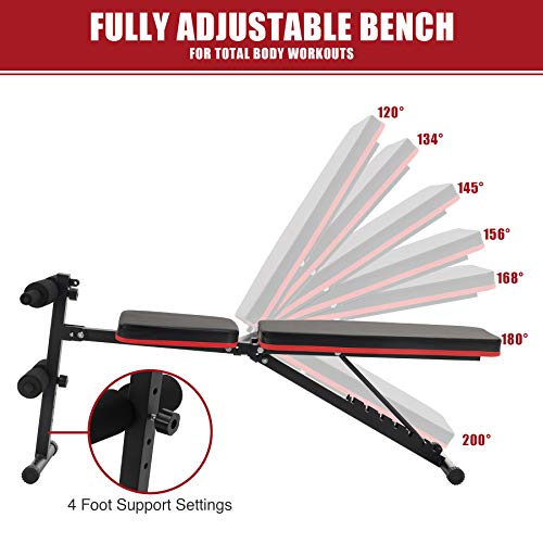 Panca Pesi Regolabile con Bande di Resistenza Multifunzione Attrezzatura da Allenamento per Addominali Panca Fitness per Casa Massimo 150 kg (Stile di Base)