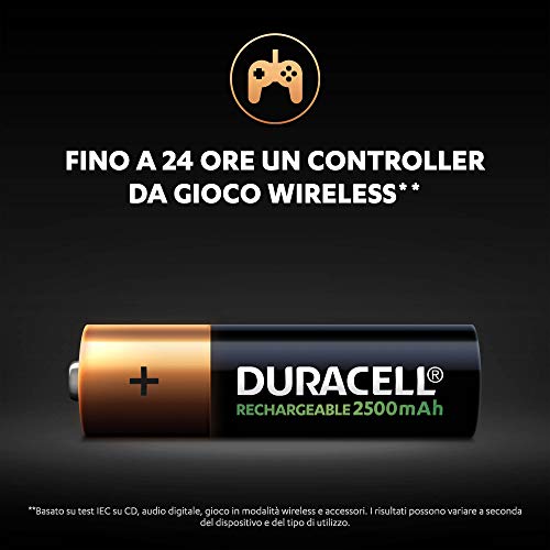 Duracell - Rechargeable AA 2500mAh Prericaricate, Batterie Stilo Ricaricabili 2500 mAh, confezione da 8