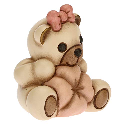 Teddy con Quadrifoglio Portafortuna Rosa - Bomboniera Bambina - Ceramica - 6 x 4,2 x 5,5h cm - THUN