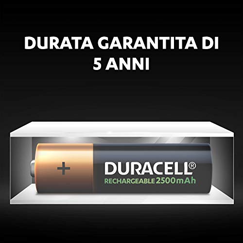 Duracell - Rechargeable AA 2500mAh Prericaricate, Batterie Stilo Ricaricabili 2500 mAh, confezione da 8