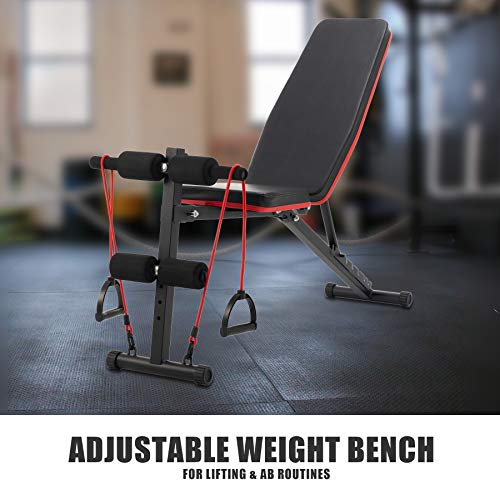 Panca Pesi Regolabile con Bande di Resistenza Multifunzione Attrezzatura da Allenamento per Addominali Panca Fitness per Casa Massimo 150 kg (Stile di Base)