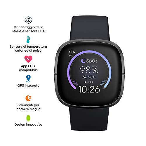 Smartwatch Fitbit Sense, Nero (Carbon/Graphite)