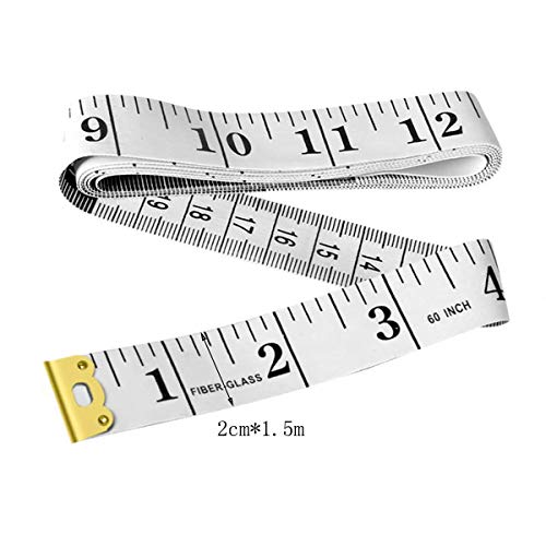 Metro flessibile a doppio lato per misurazioni di sartoria e cucito e per misurare con sistema metrico e in pollici, 150 cm di lunghezza, colore: bianco con numeri neri - Eccomi OnLine
