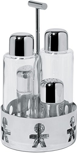 Alessi AKK73 Girotondo Servizio per Olio, Aceto, Sale e Pepe in Acciaio Inossidabile 18/10, Lucido e Vetro - Eccomi OnLine