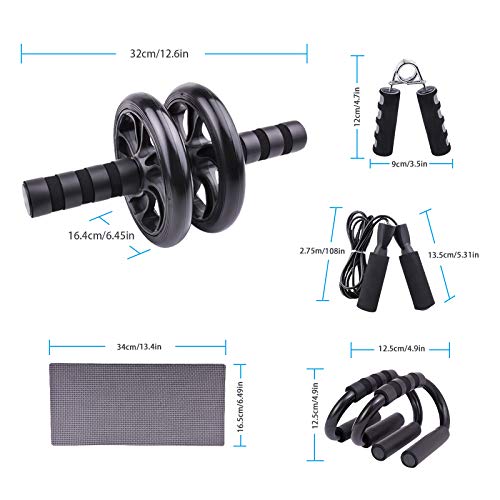 Rullo per Addominali 5in1 AB Roller Addominali con Pinza Mano + Maniglie per Flessioni + Corda per Saltare + Imbottiture per Le Ginocchia, Esercizi di rollout Core ABS per Uomo/Donna Fitness