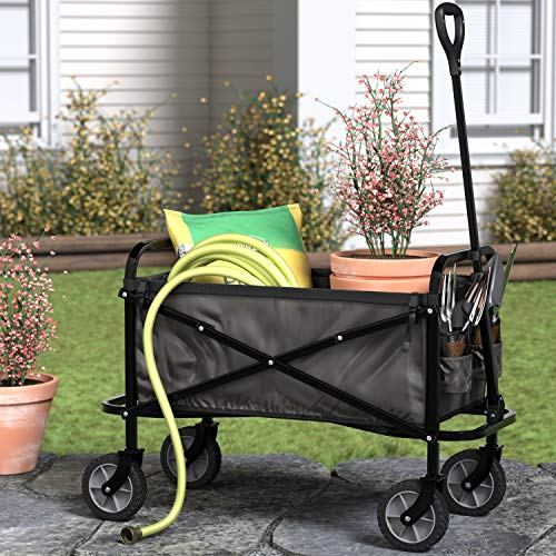 Carrello da giardino o per la spiaggia, pieghevole, per esterni, con borsa di custodia, nero