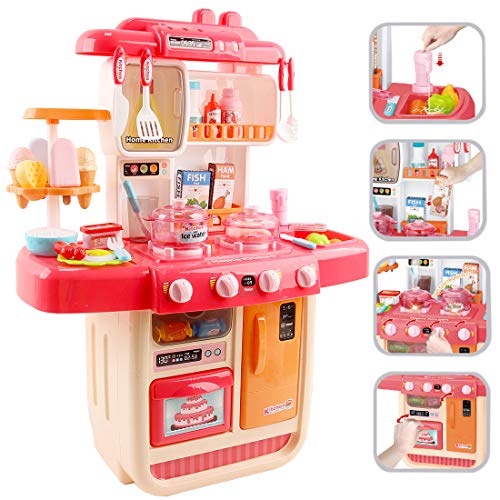 deAO Cucina Mio Piccolo Chef con Caratteristiche di Suoni, Luci e Acqua Cucina Giocattolo Include 34 Accessori (Rosa) - Eccomi OnLine