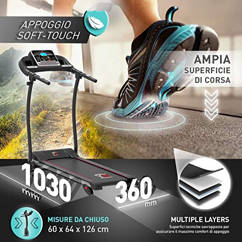 YM TAP100APP Tapis Roulant Elettrico Pieghevole 11 km/h App KINOMAP & ZWIFT Video/Coach, Sensore Cardio Inclinazione Regolabile, 12 Programmi, Lubrificazione Automatica, 750W (1800W - 2,5HP Picco)