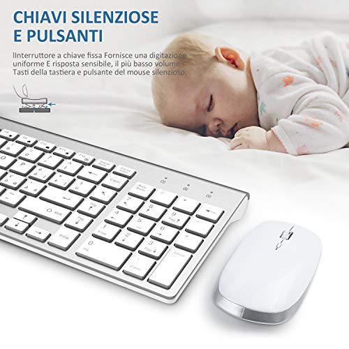 Tastiera Wireless Layout Italiano e Mouse, Compatibili Mac/Windows/Tablet-Argento