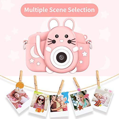 Hangrui Macchina Fotografica per Bambini, 32GB Scheda & Cordoncino, LCD da HD 18 MP / 1080P - Rosa