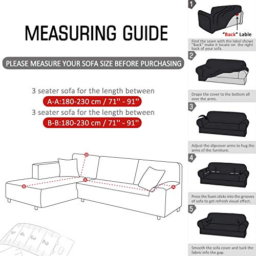 TAOCOCO Copridivano con Penisola Elasticizzato Chaise Longue Sofa Cover Componibile in Poliestere a Forma di L (Nero, 3 Posti+3 Posti) - Eccomi OnLine