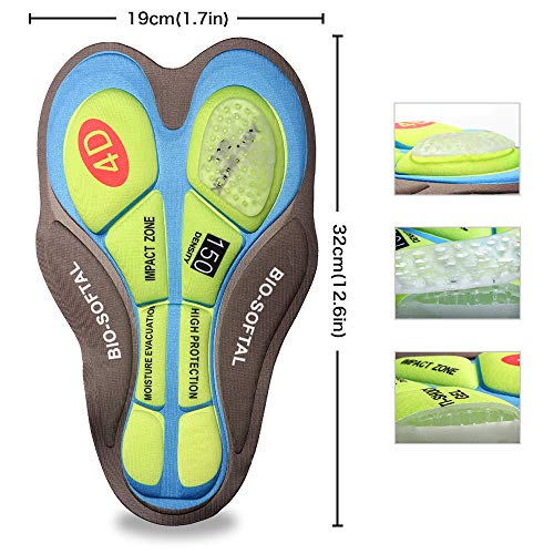 Pantaloncini Corti da Bicicletta Bici da Ciclismo 4D Imbottitura Antibatterica in Gel di silice (Verde, M)