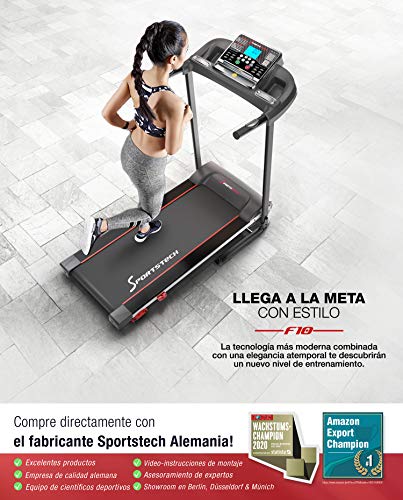 Sportstech F10 Tapis Roulant Modello 2020 - Marca di qualitΓ Tedesca + Eventi Video e App multiutente - Nuovo terminale - |1PS, 10 km/h| Allenamento da casa con 13 programmi, inclinabile + Pieghevole