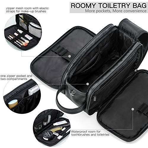 Borsa da Toilette in Pelle per Uomo Beauty Case da Viaggio Impermeabile Kit Dopp da Barba Grande Organizzatore per Palestra Bagno con Cordino Sacchetti Gratuito (Nero) - Eccomi OnLine