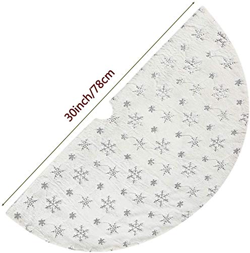 Bianco Gonne per Alberi di Natale Gonna Albero con Ricamo Fiocchi di Neve Natale Decorazioni Albero di Natale Vacanze Gonne Copertura della Base Albero Natale Festa Decorazioni (Argento, 78CM) - Eccomi OnLine