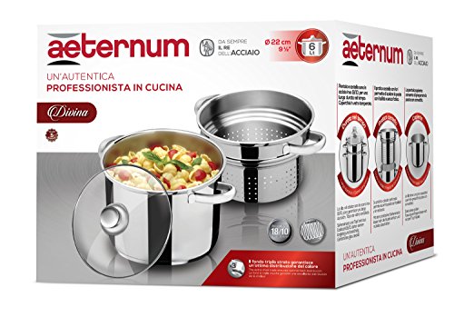 Aeternum Y0VEPSN220 Divina - Pastarella Pentola per Pasta, Acciaio, Adatto all'Induzione, 6 Litri, Diametro 22 cm