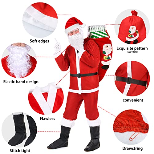 Costume Completo Babbo Natale per Uomo, 7 pezzi Resistente e Comodo da Indossare