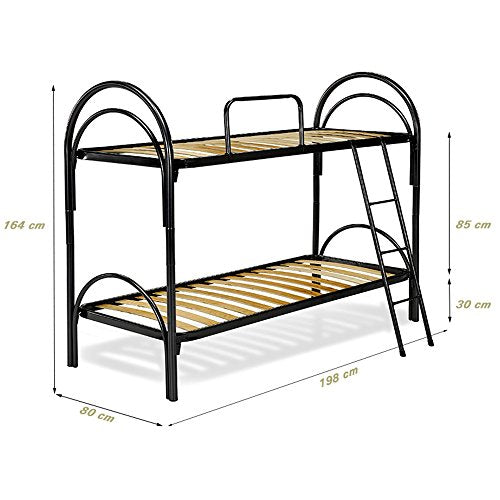 Letto a Castello Nero Reti 80x190 a Doghe in Legno Faggio - Sponda Anticaduta e Scala