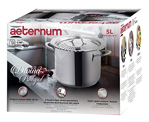 Aeternum Divina Pasta Pot Pentola per Pasta 22 cm, Adatto all'Induzione, Acciaio