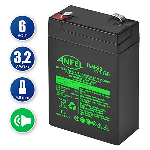 Batteria AGM 6V 3.2Ah al Piombo Ricaricabile Ermetica Ricambio per Lampada di Emergenza beghelli 8799 415272001 1499 RT628 FP628